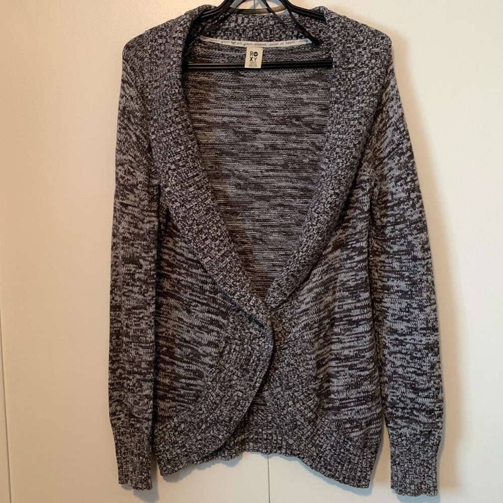 Like New Roxy Salt & Pepper Button Cotton Cardigan Sweater Size Small
